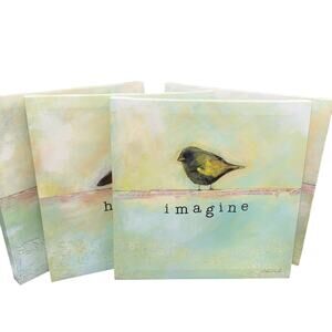 Bird Art Set Of 4 by Caitlin Dundon in Black Frame 11 X 11 X 1 ” All Signed